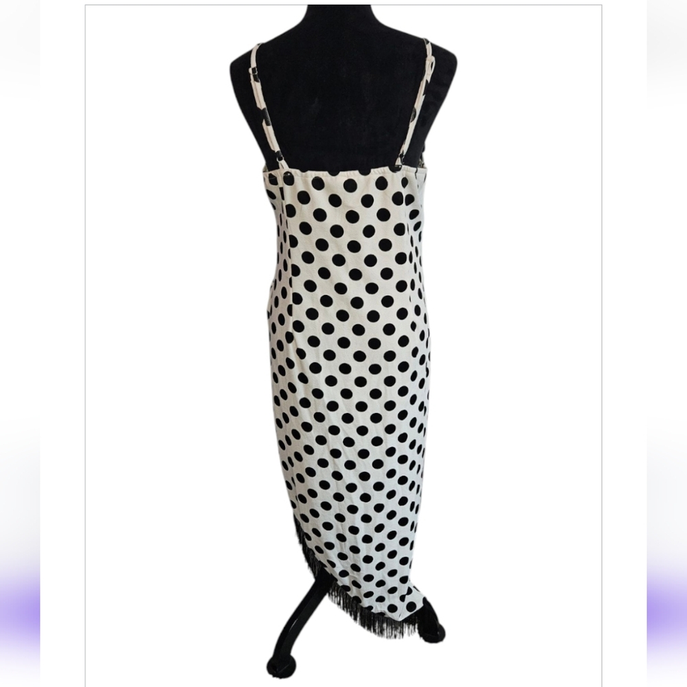 Venus Black And White Polka Dot Fringe Party Dress - Size Large - Picture 3 of 8